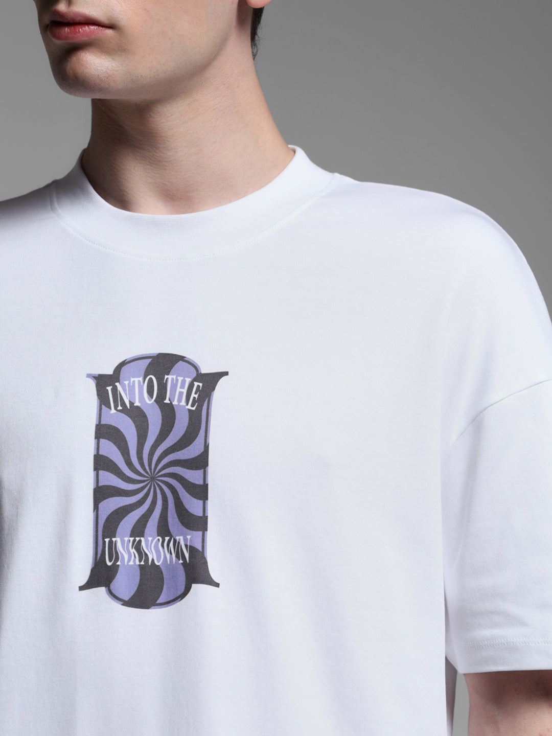 White Printed Oversized Crew Neck T-shirt
