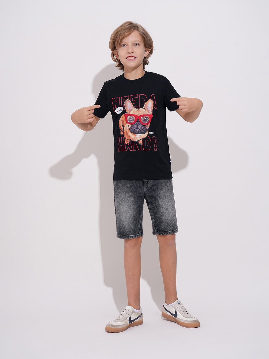 Boys Black Doggo Print T-shirt
