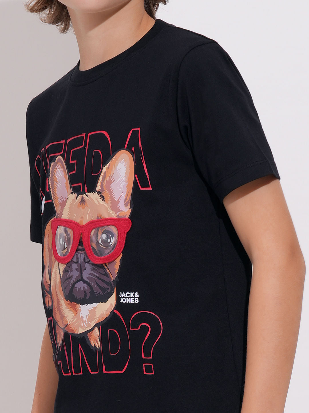Boys Black Doggo Print T-shirt