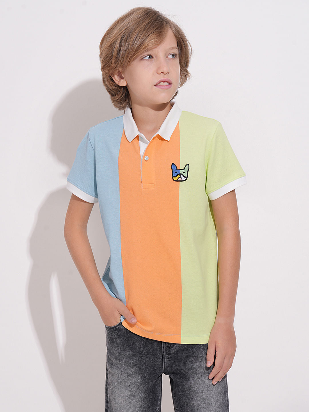 Boys Peach Colourblocked Polo