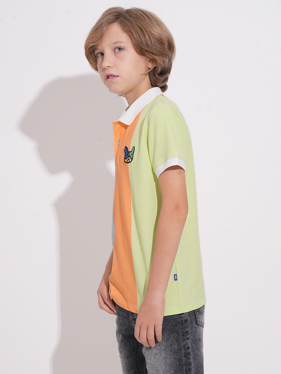 Boys Peach Colourblocked Polo
