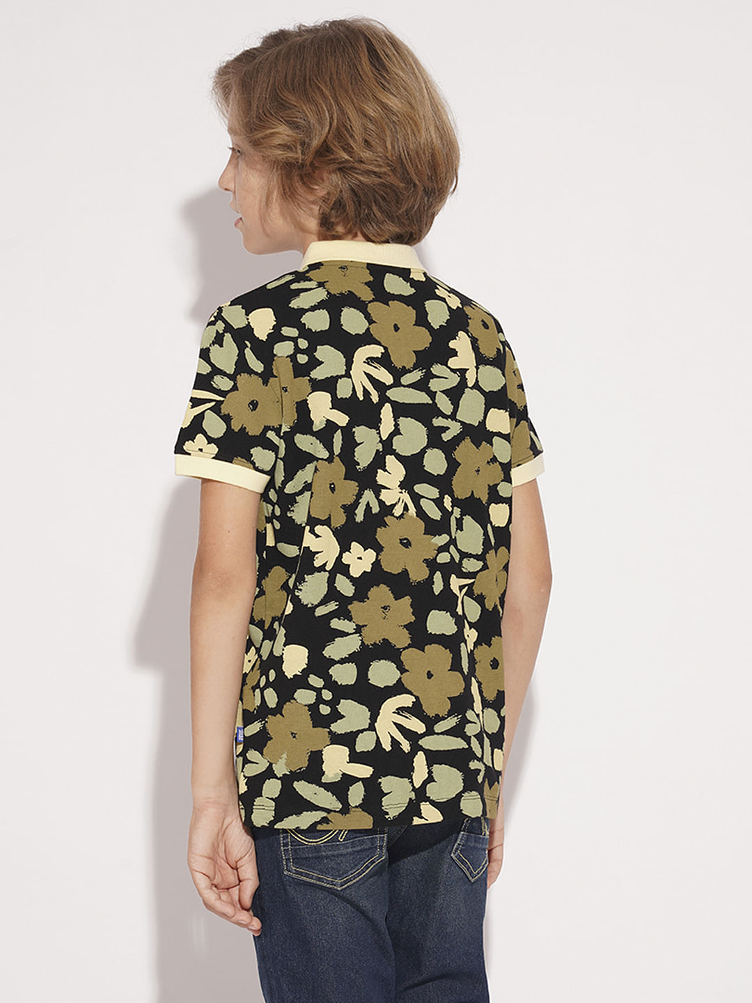 Boys Yellow Floral Cotton Polo