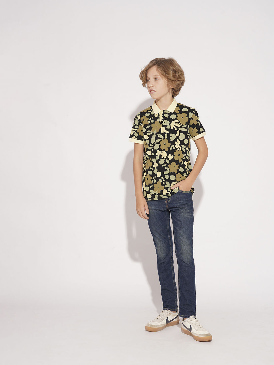 Boys Yellow Floral Cotton Polo