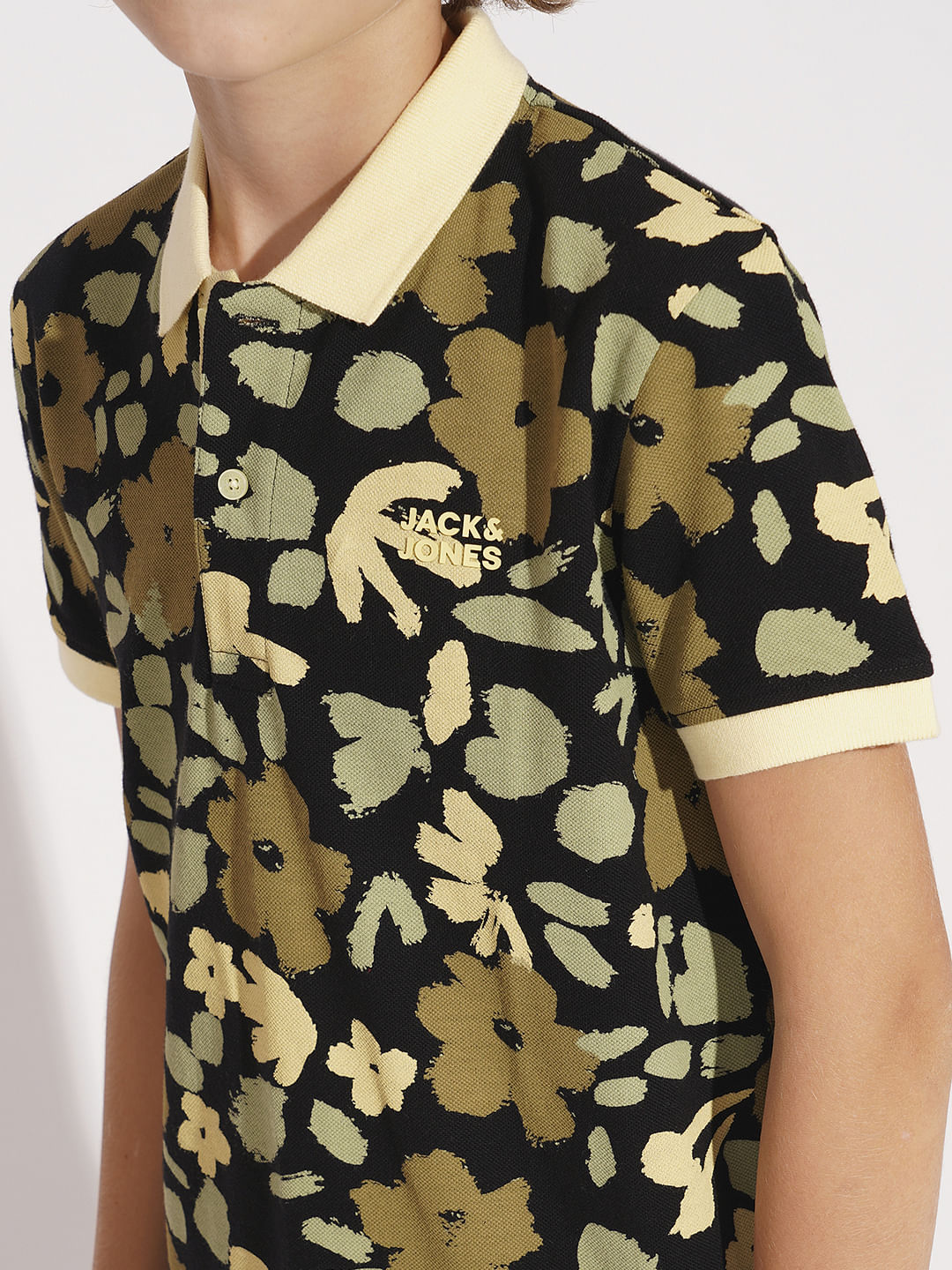 Boys Yellow Floral Cotton Polo