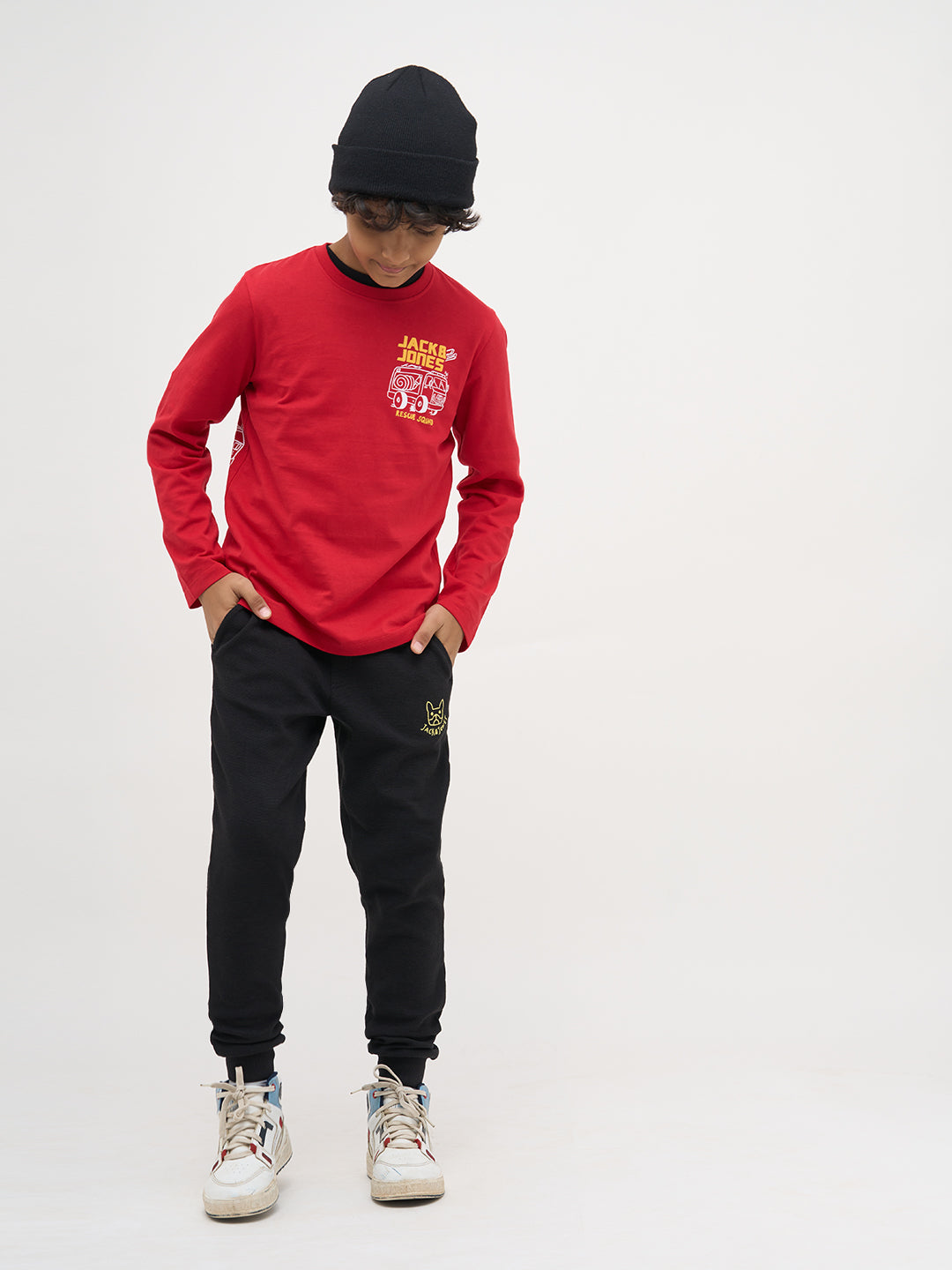 Boys Black Textured Knit Joggers With Drawstring Waist