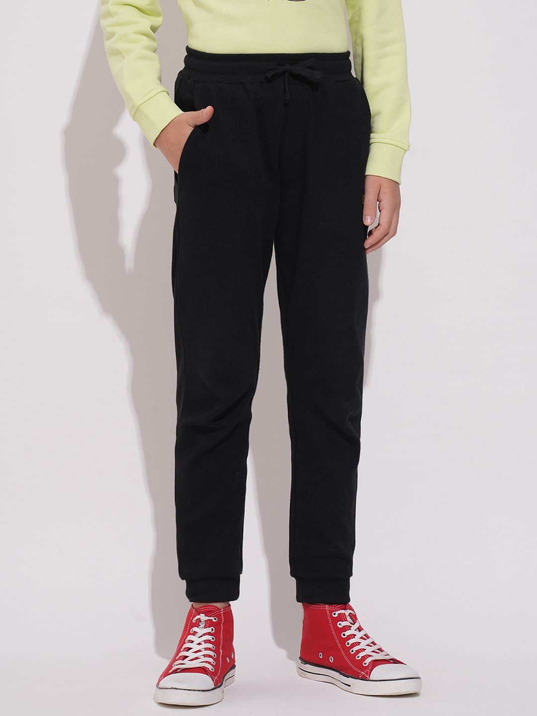 Boys Black Textured Sweatpants