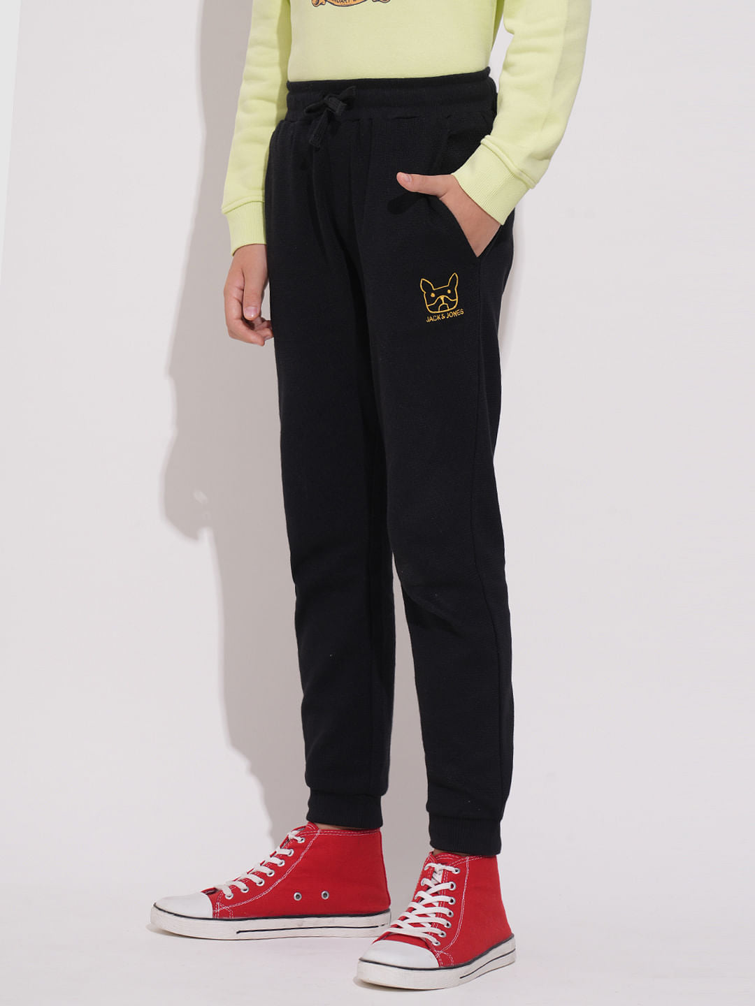 Boys Black Textured Sweatpants