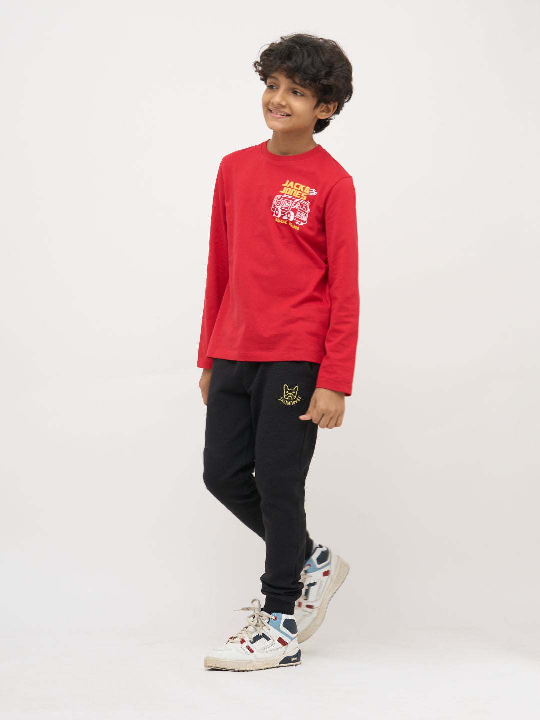 Boys Black Textured Knit Joggers With Drawstring Waist