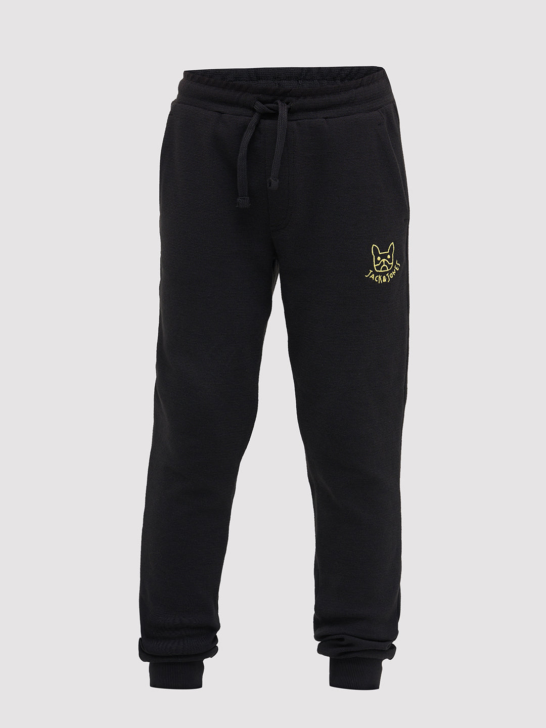 Boys Black Textured Knit Joggers With Drawstring Waist