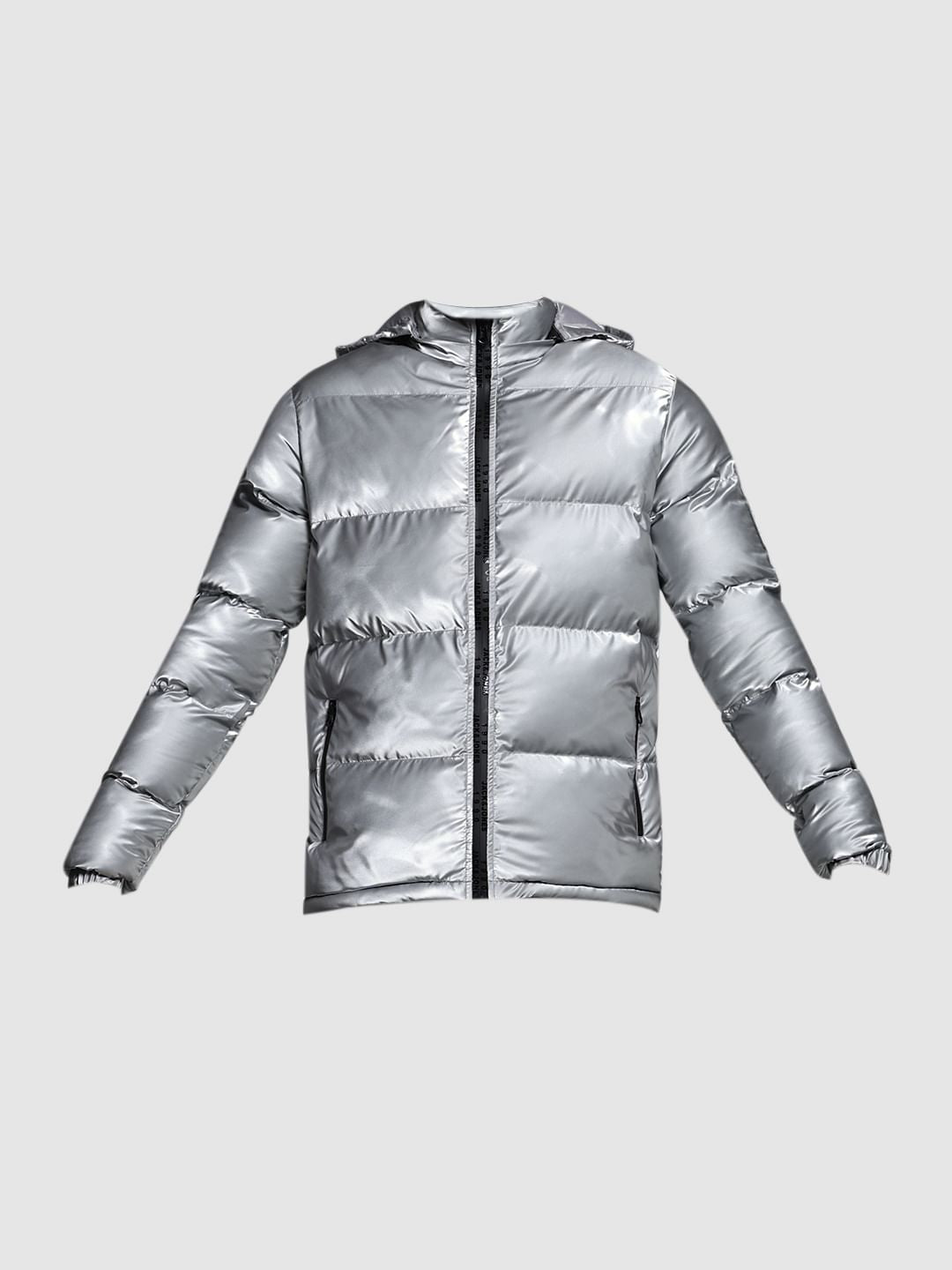 GREY FOIL PRINT PUFFER JACKET