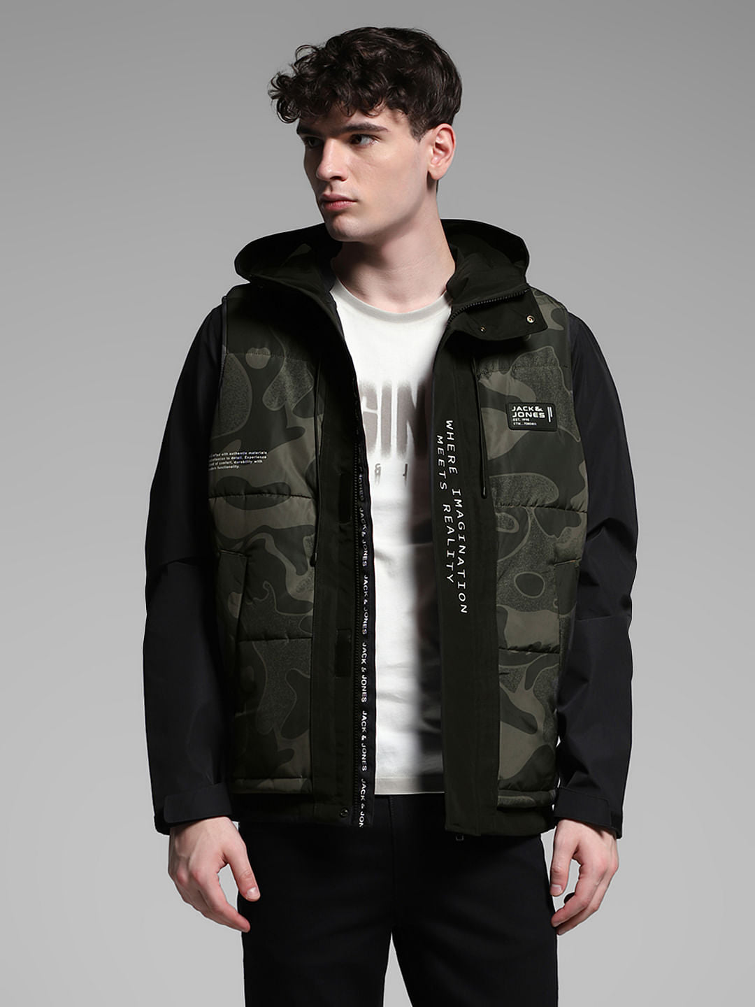 Green Camo Print Hooded Jacket