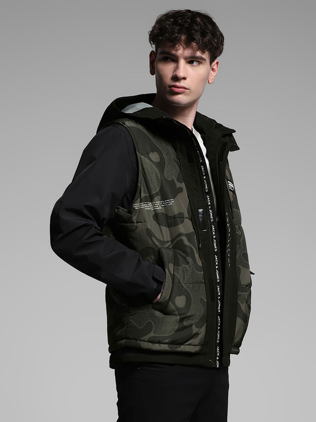Green Camo Print Hooded Jacket