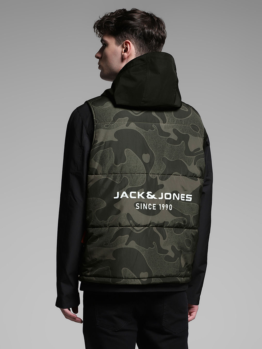 Green Camo Print Hooded Jacket