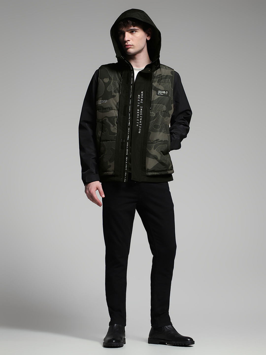 Green Camo Print Hooded Jacket