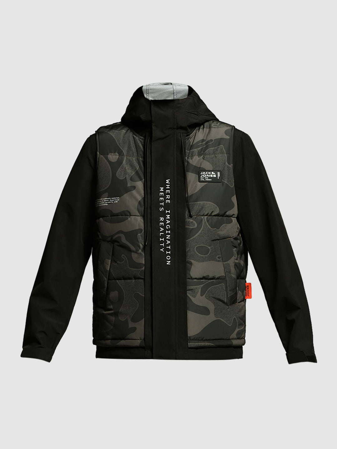 Green Camo Print Hooded Jacket