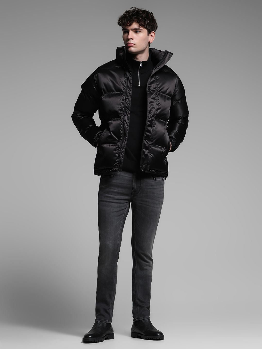 Black High Rise Puffer Jacket