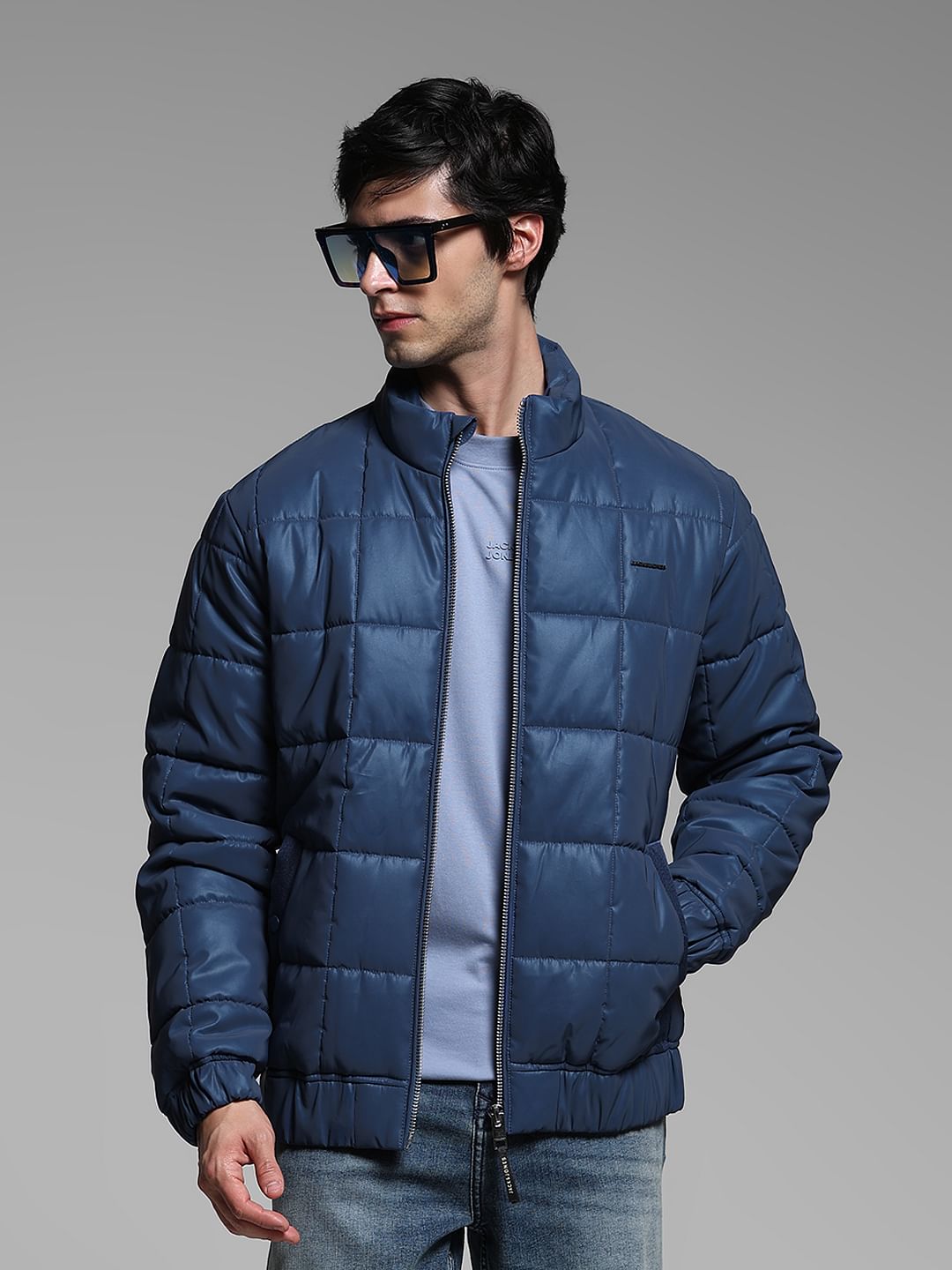 Blue High Neck Puffer Jacket