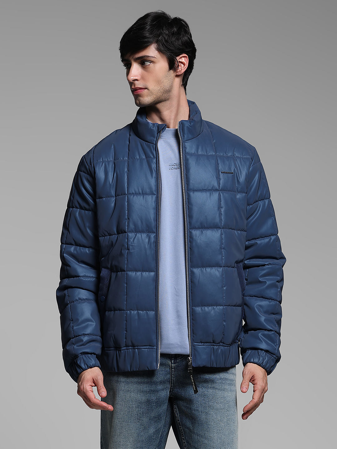 Blue High Neck Puffer Jacket