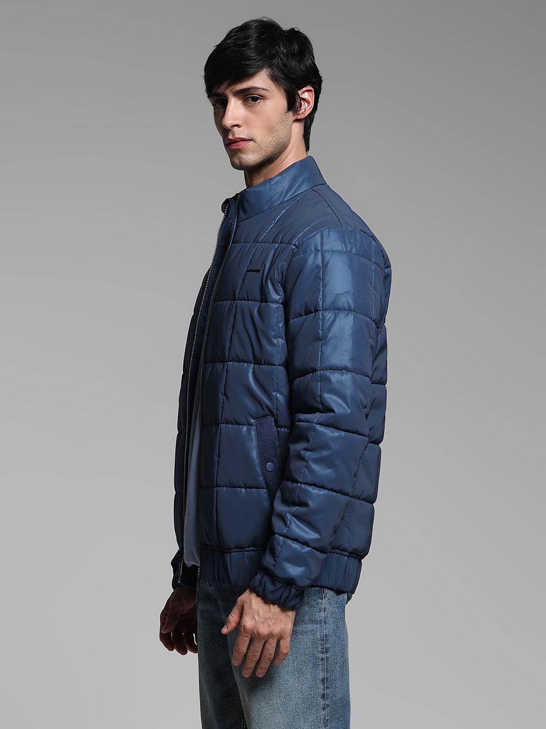 Blue High Neck Puffer Jacket