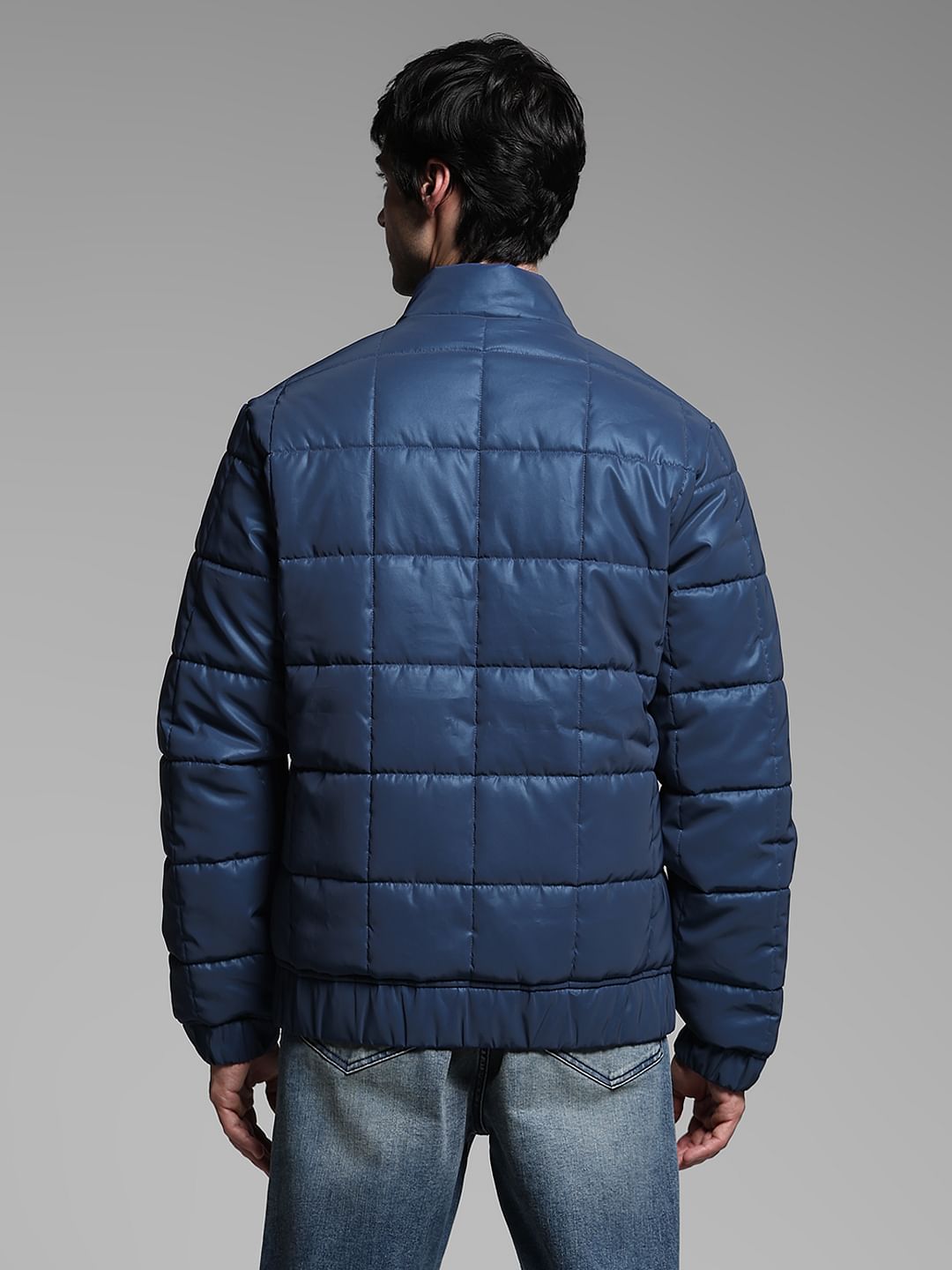 Blue High Neck Puffer Jacket