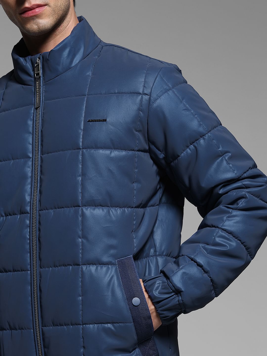 Blue High Neck Puffer Jacket