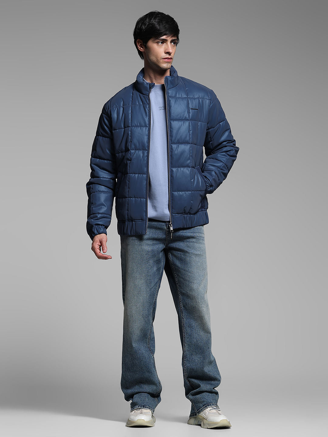 Blue High Neck Puffer Jacket