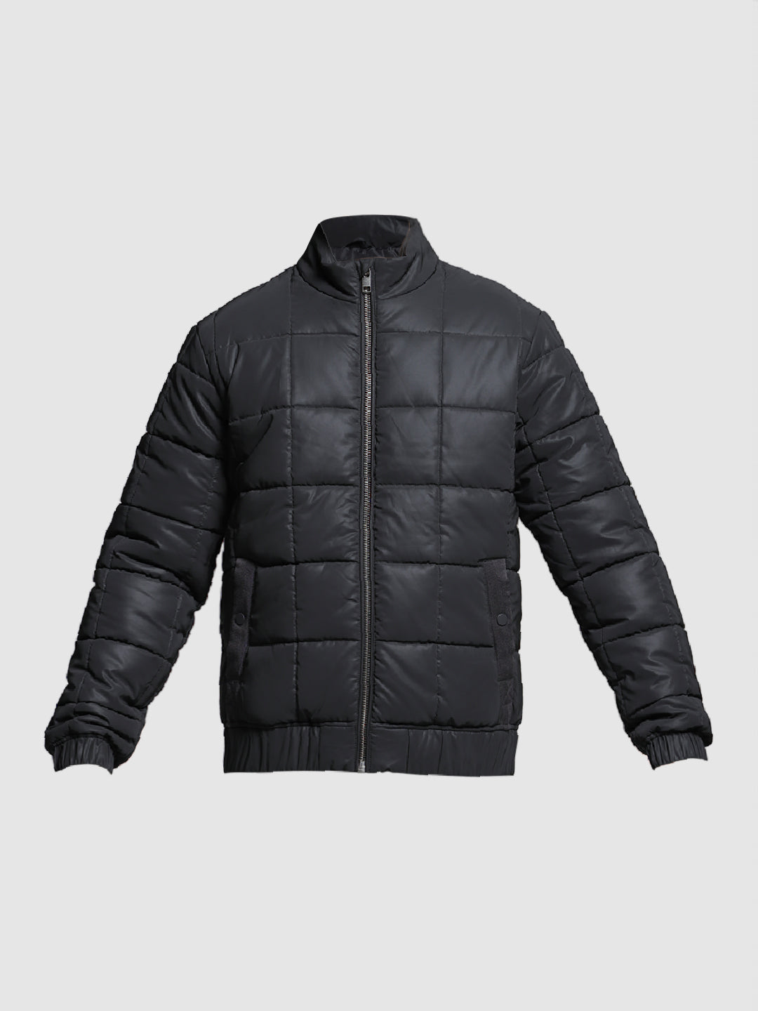 Men's Black Quilted Puffer Jacket With High Neck