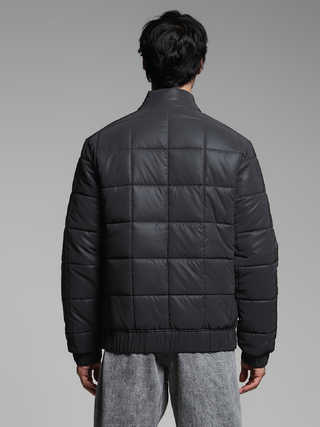 Men's Black Quilted Puffer Jacket With High Neck