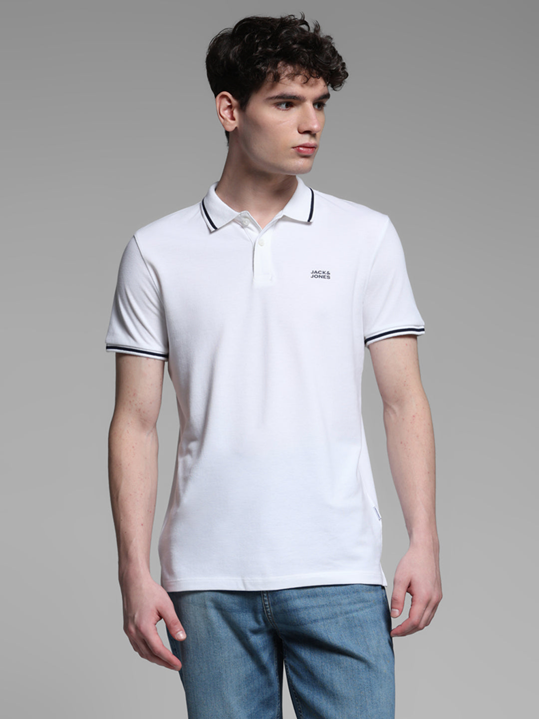 Men's White Regular Fit Solid Polo T-Shirt With Contrast Tipping