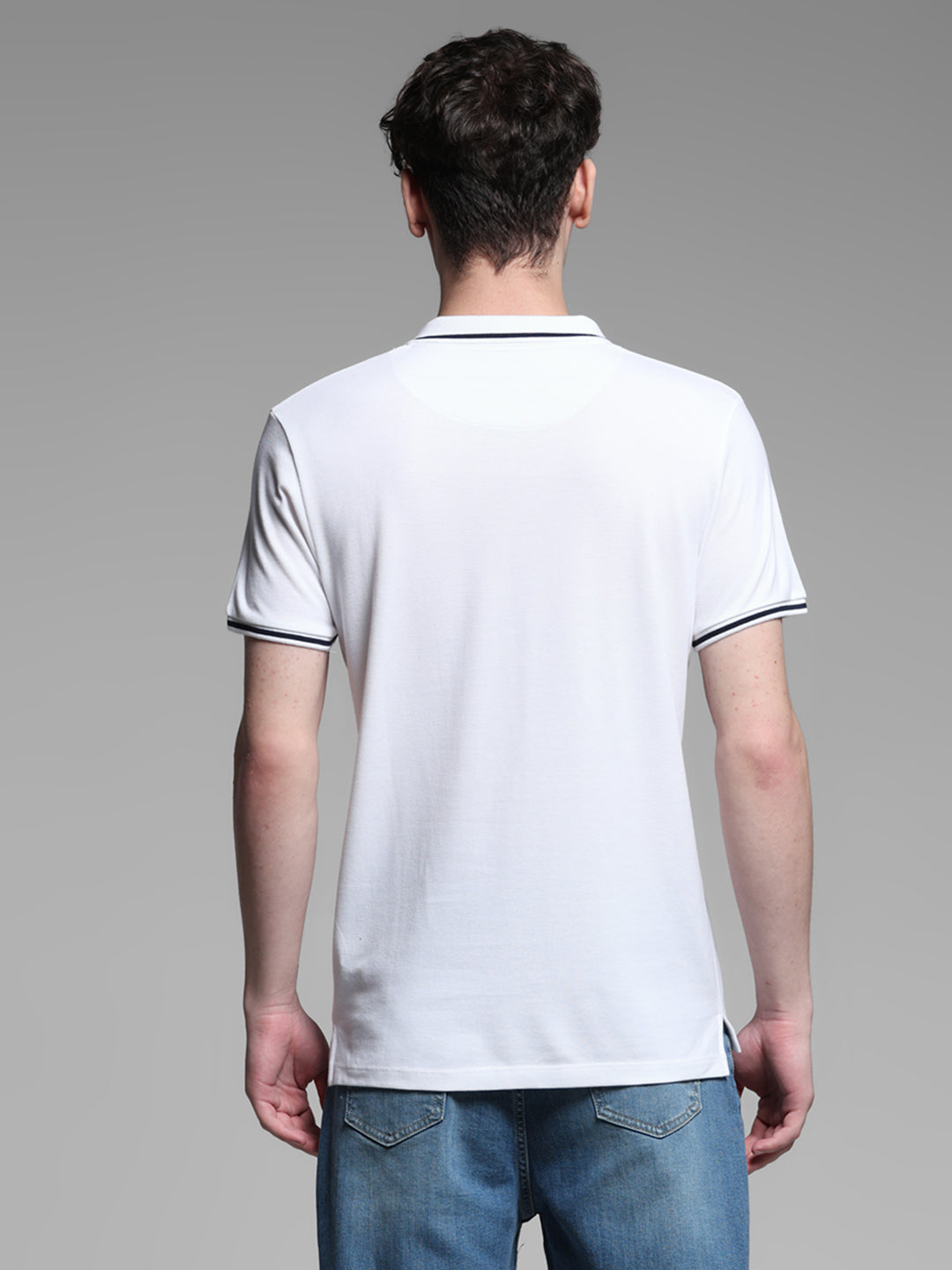 Men's White Regular Fit Solid Polo T-Shirt With Contrast Tipping