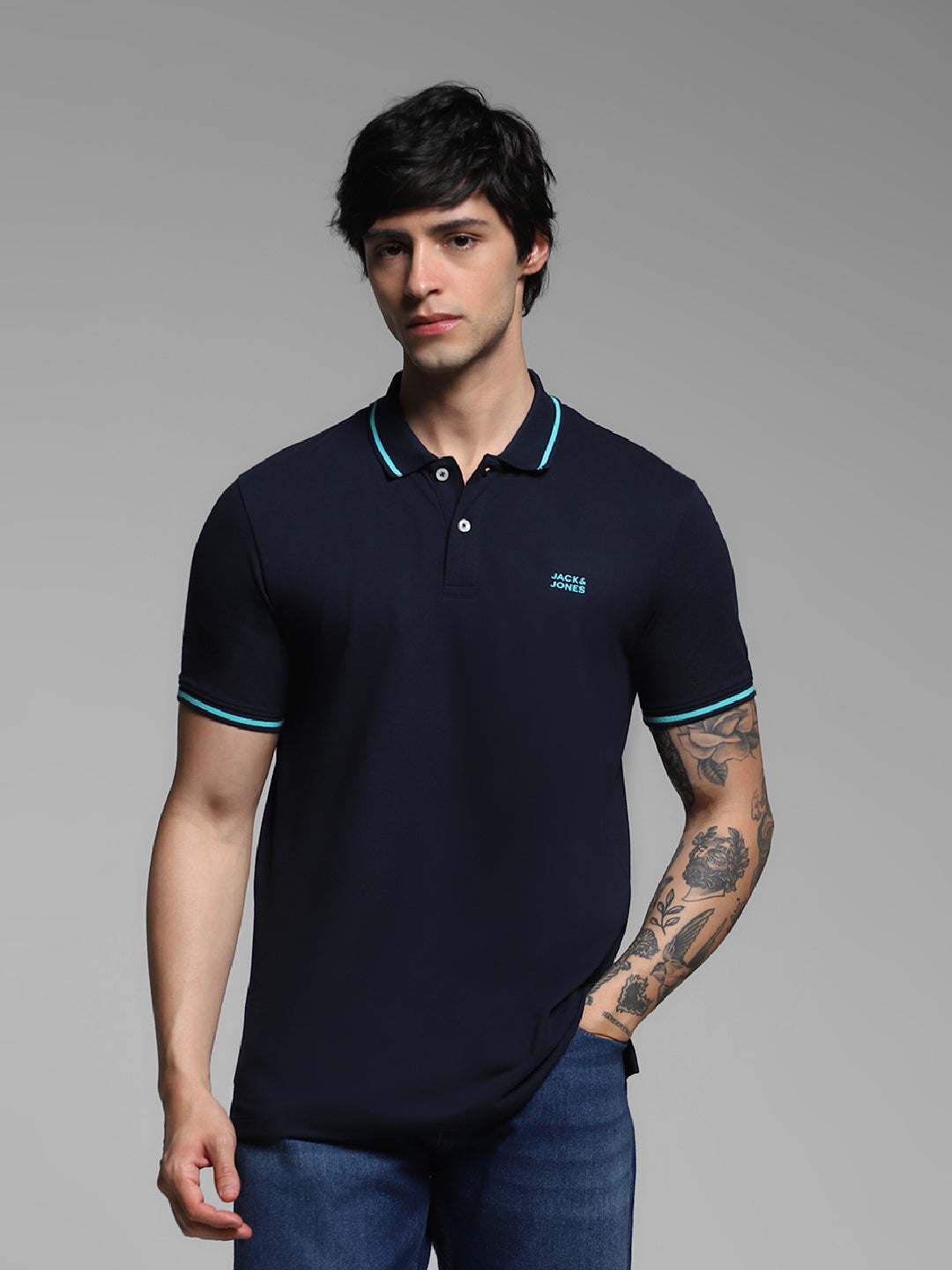 Navy Contrast Tipped Polo