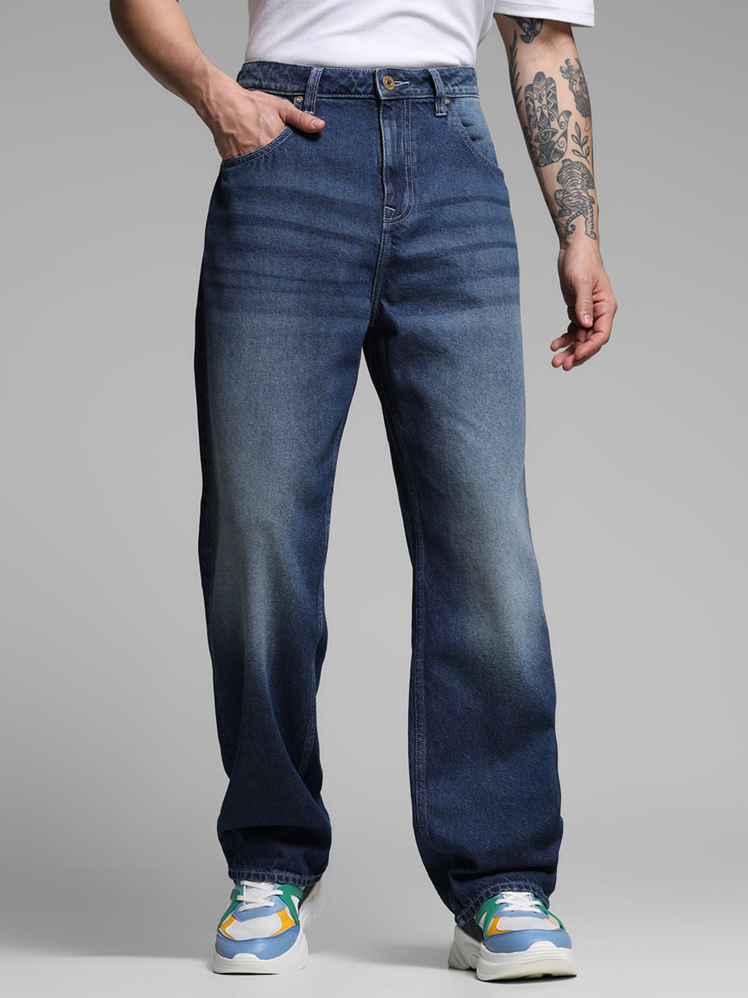 Dark Blue High Rise Dario Loose Fit Jeans