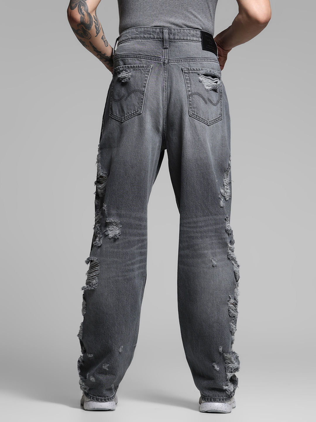 Grey Distressed Dario Loose Fit Jeans