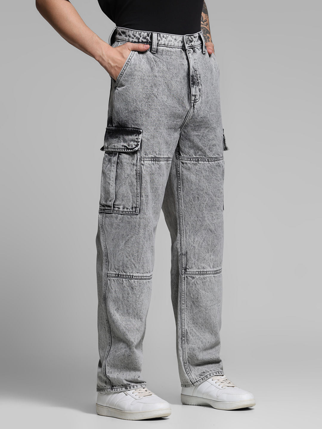 Grey Pocket Detail Dario Loose Fit Jeans