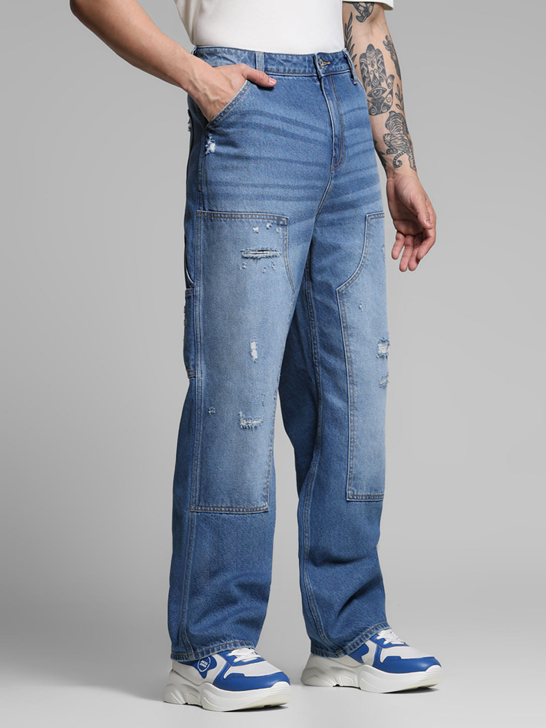 Blue Distressed Dario Loose Fit Jeans