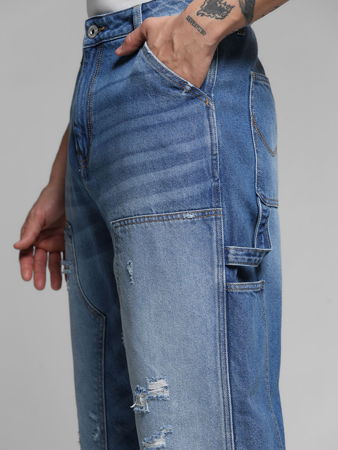 Blue Distressed Dario Loose Fit Jeans