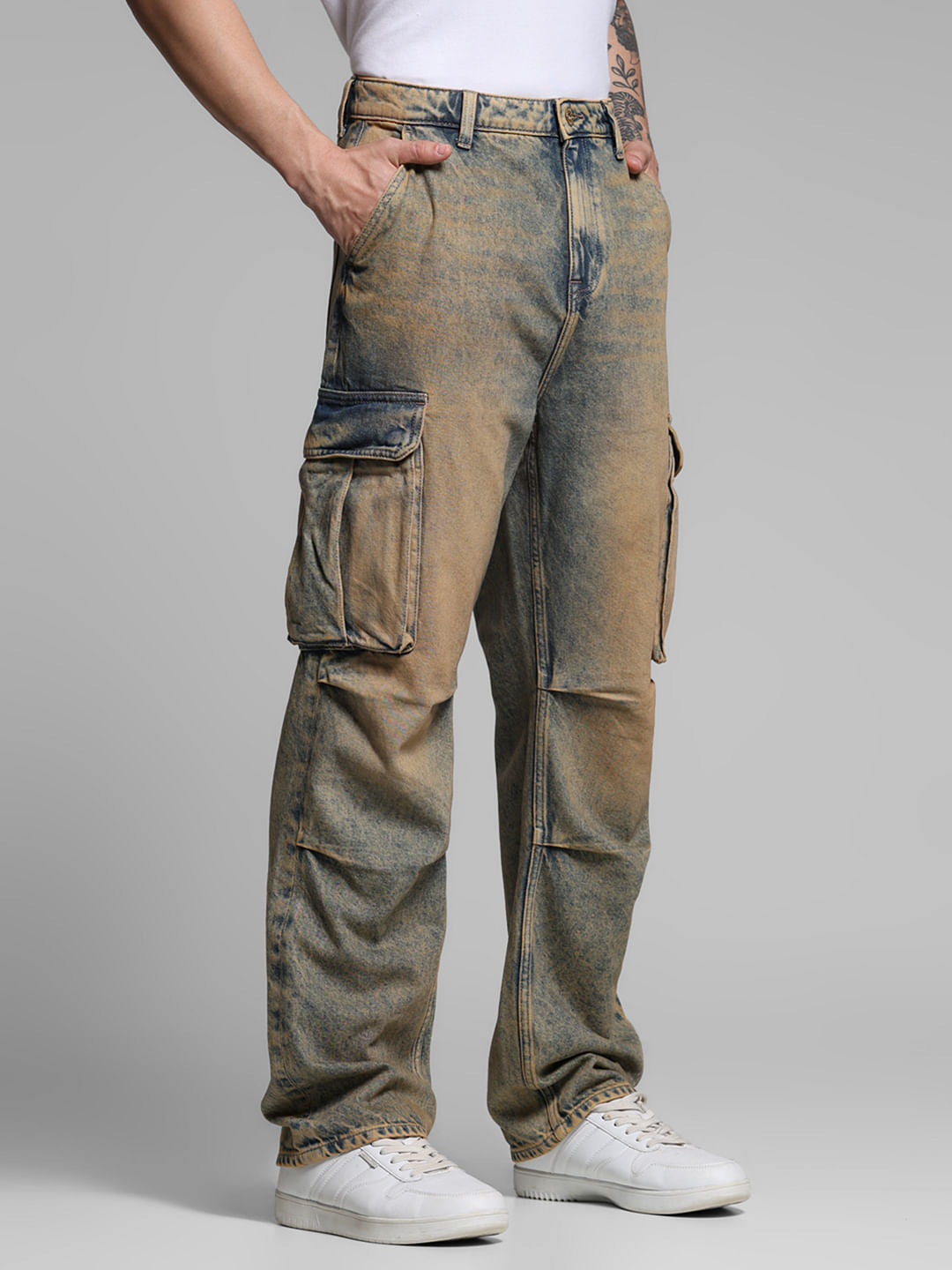 Blue Heavily Washed Dario Loose Fit Jeans