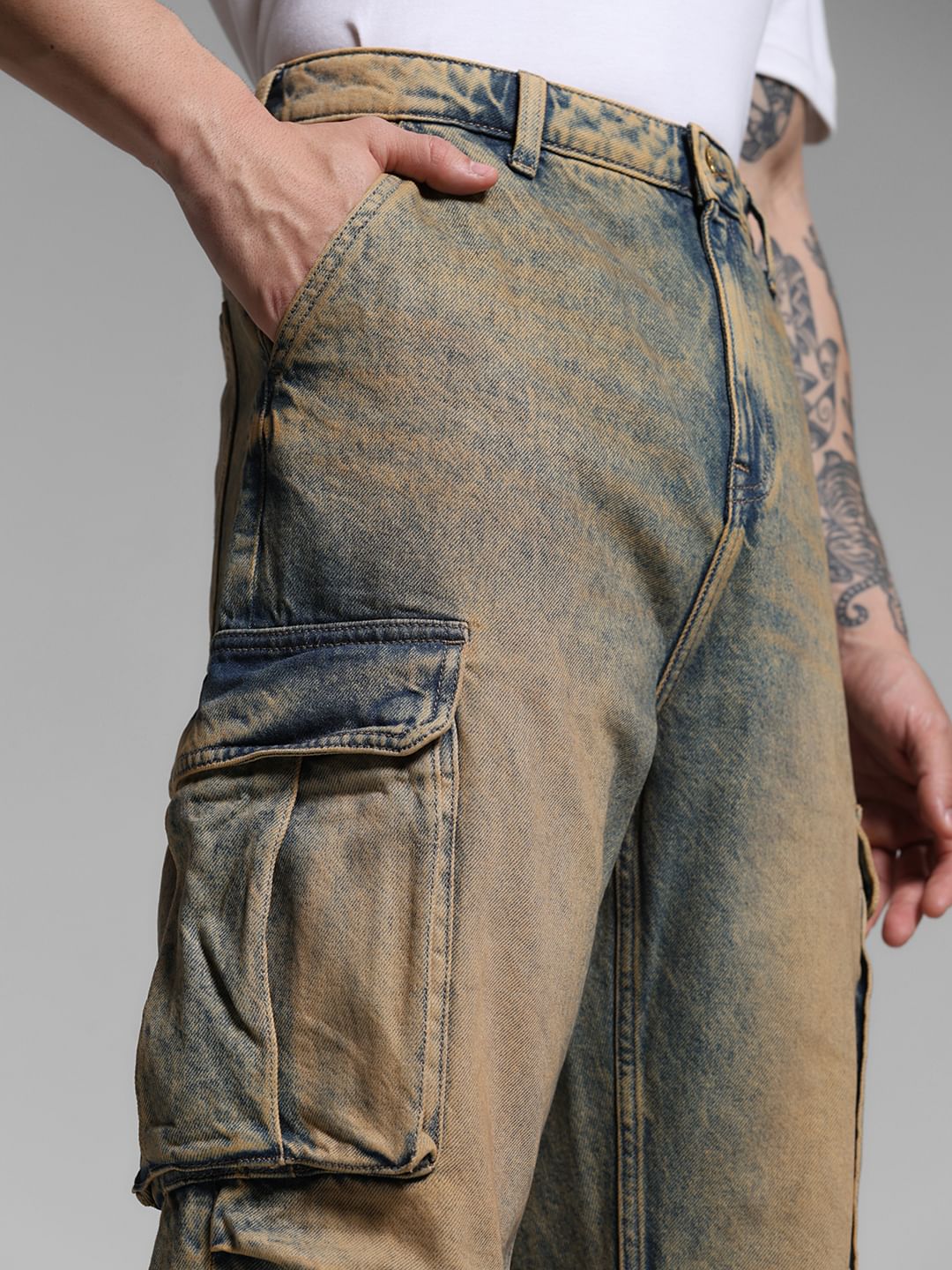 Blue Heavily Washed Dario Loose Fit Jeans