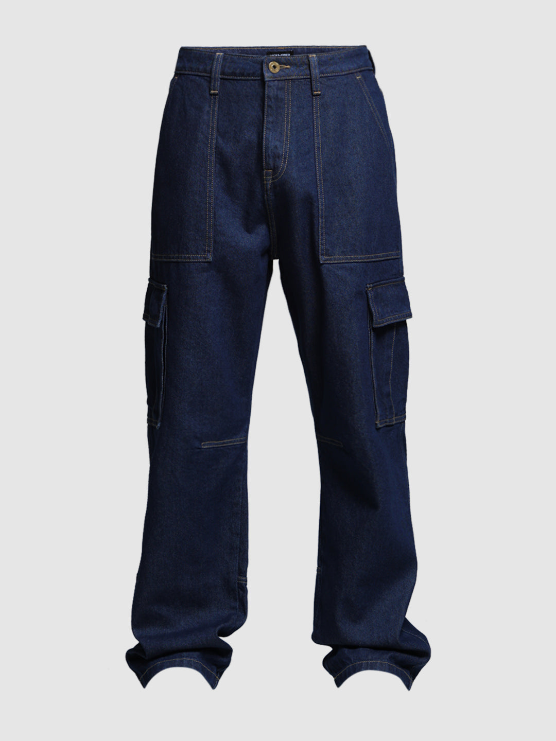 Men's Dark Blue Cargo Jeans In 100% Cotton, Loose Fit