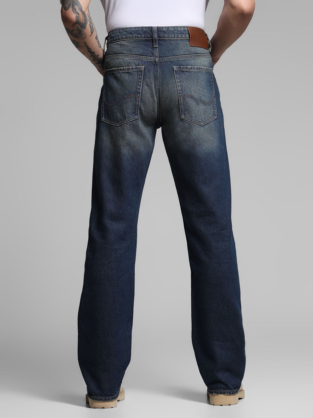 Dark Blue Distressed Bootcut Jeans