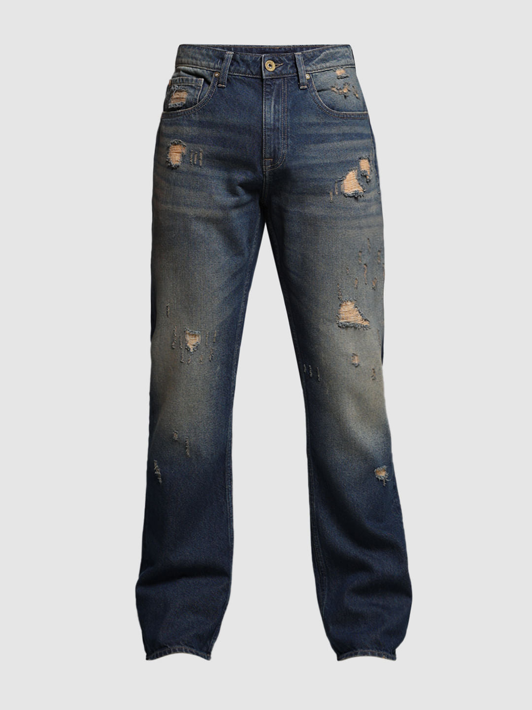 Dark Blue Distressed Bootcut Jeans