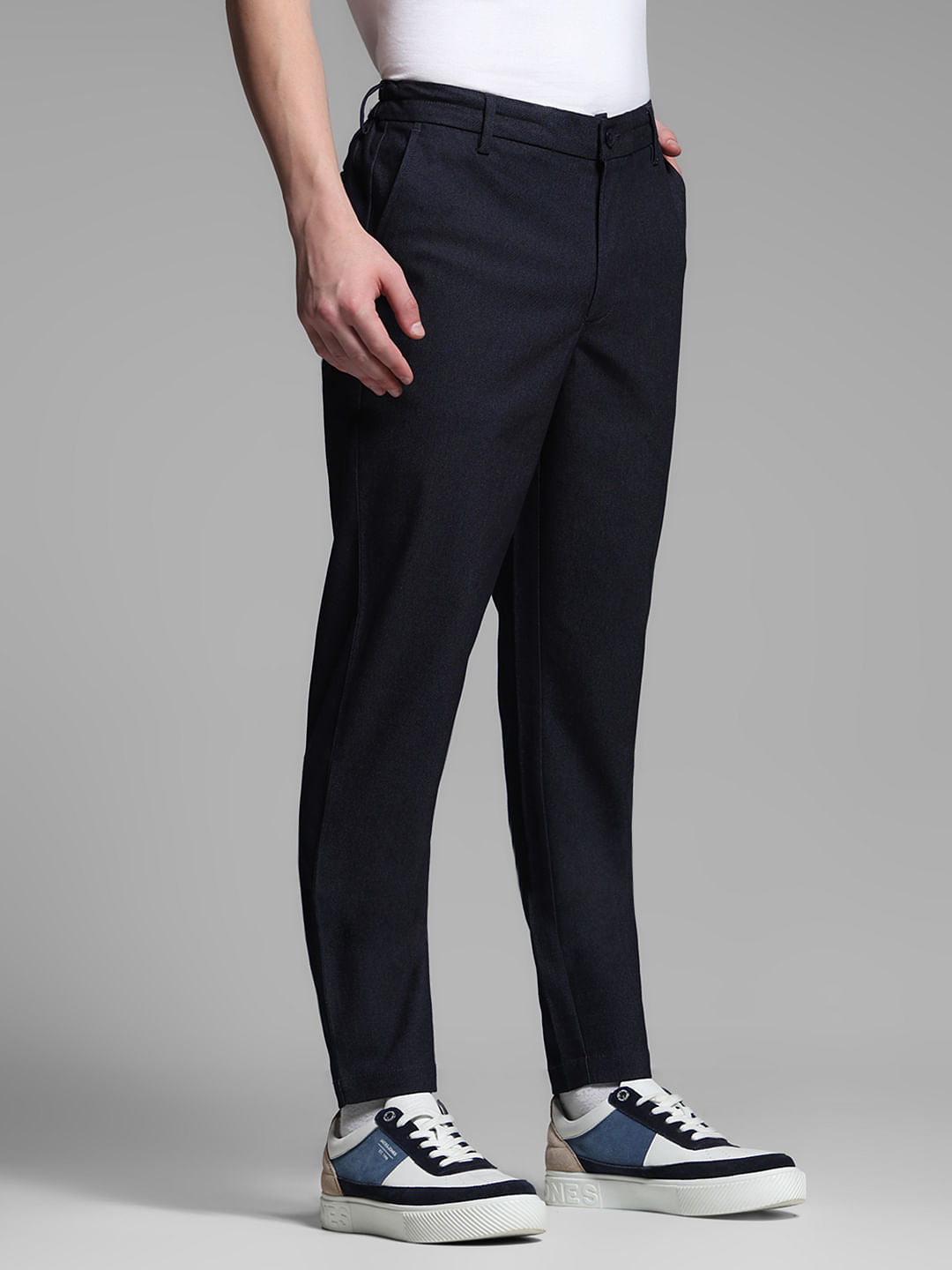 Navy Blue Mid Rise Anti Fit Pants