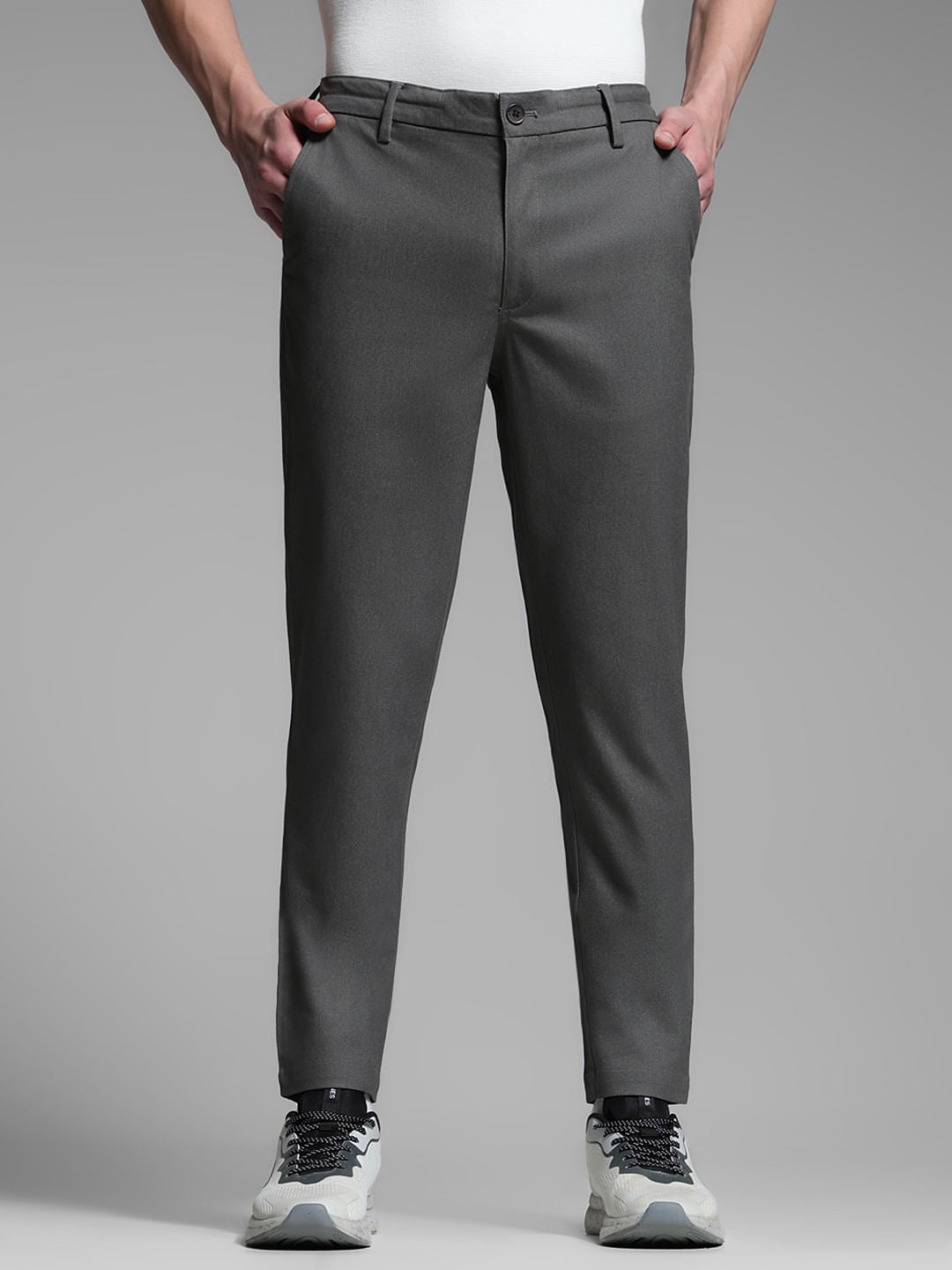 Grey Mid Rise Anti Fit Pants