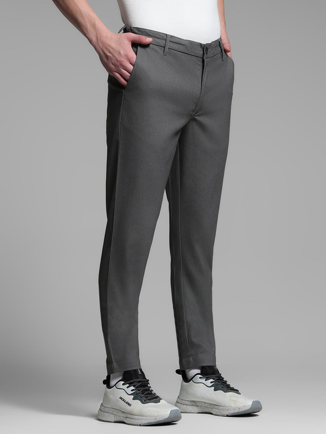 Grey Mid Rise Anti Fit Pants