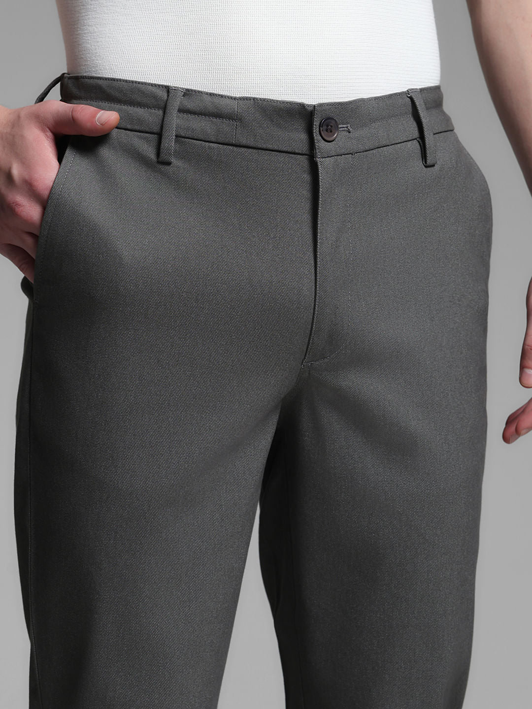 Grey Mid Rise Anti Fit Pants