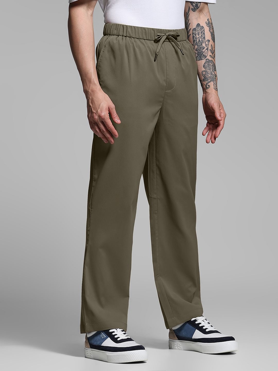 Warm Brown Ribbed Loose Fit Pants