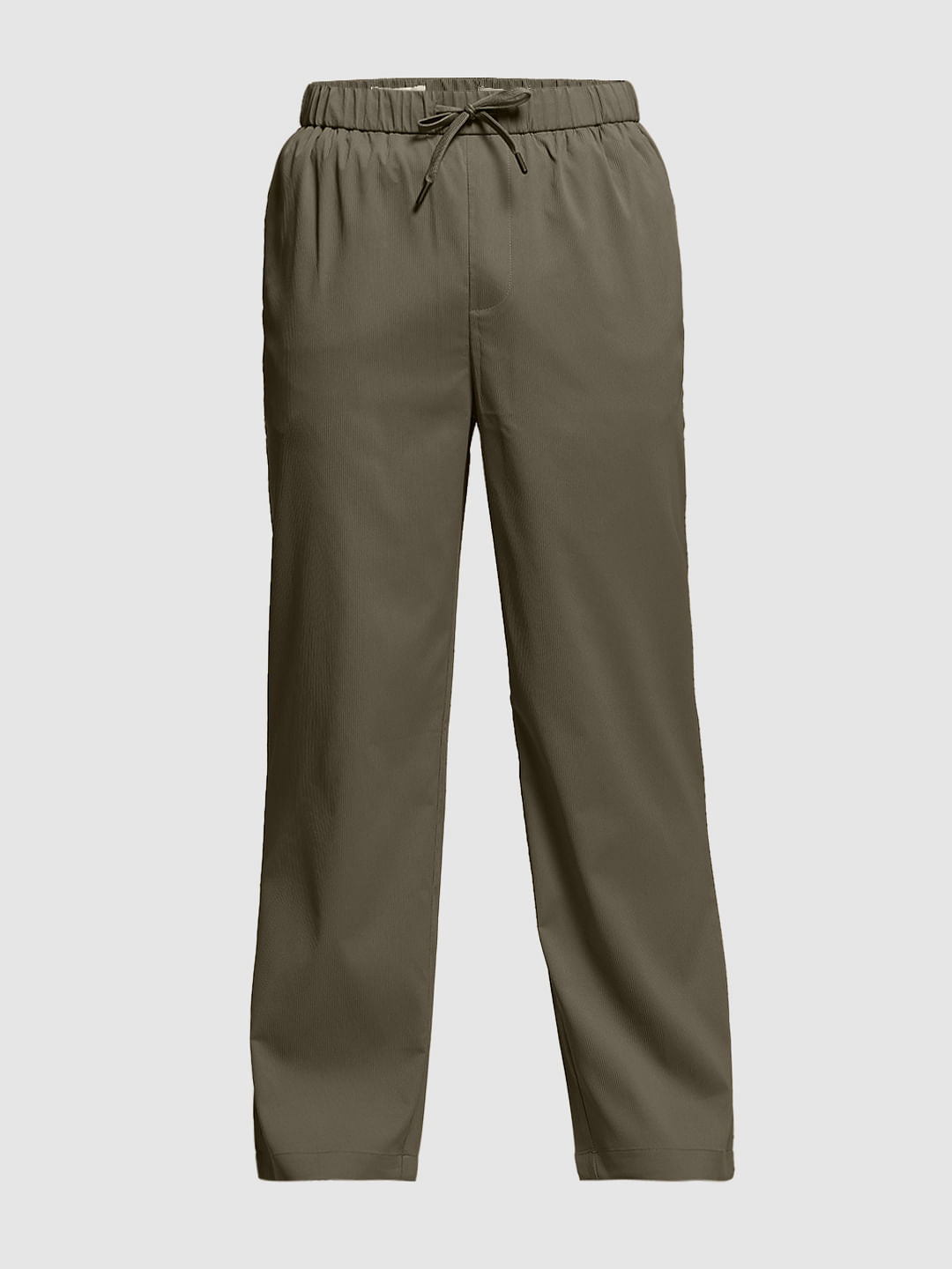 Warm Brown Ribbed Loose Fit Pants