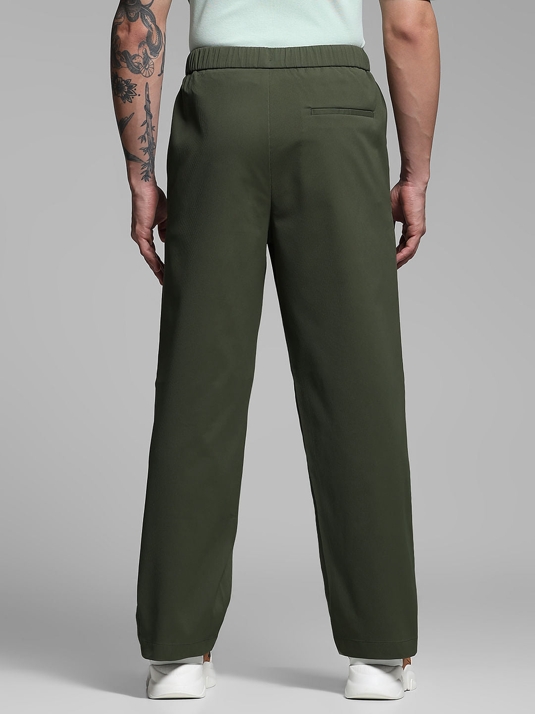 Dark Green Ribbed Loose Fit Pants