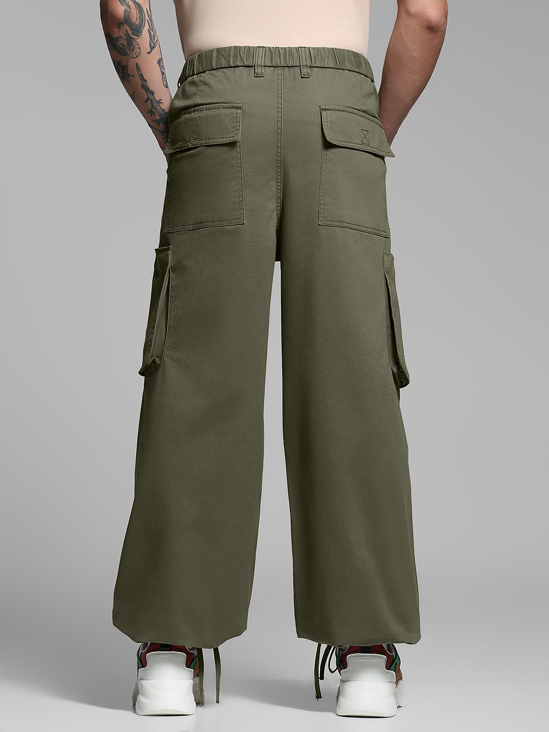 Olive Green Cotton Loose Fit Cargos