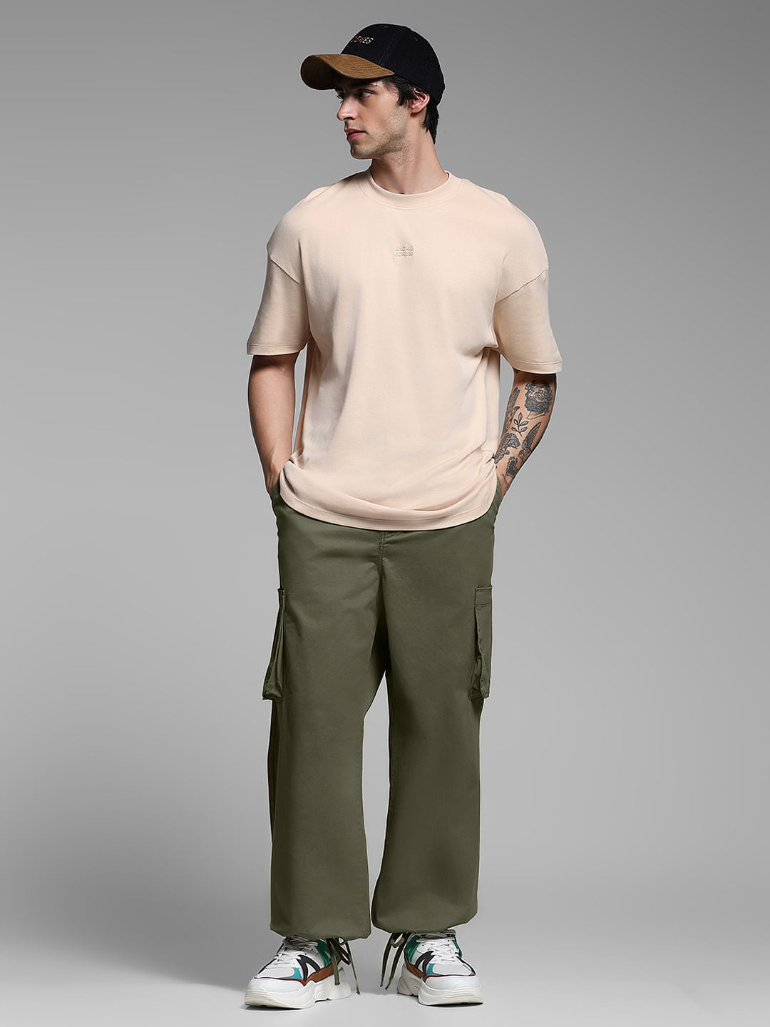 Olive Green Cotton Loose Fit Cargos